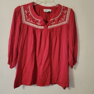 HAYDEN Los Angeles Red 100% Rayon Small Peasant Blouse